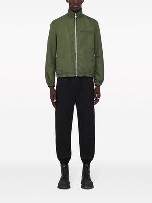 ALEXANDER MCQUEEN Modern Men's Khaki and Black Hybrid Cotton Bomber Jacket for SS24 Season