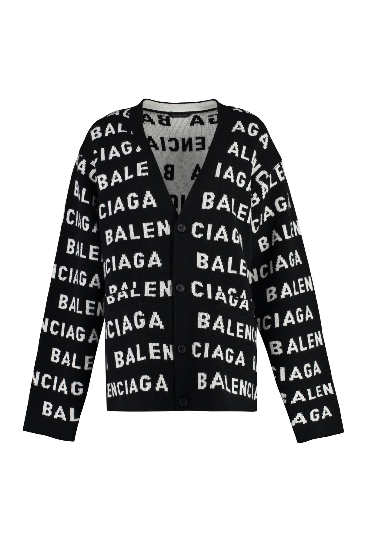 Oversize Wool Cardigan for Women in Black - Ribbed Knit Edges, Balenciaga Style