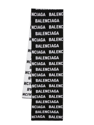 BALENCIAGA Allover Logo Wool Blend Scarf