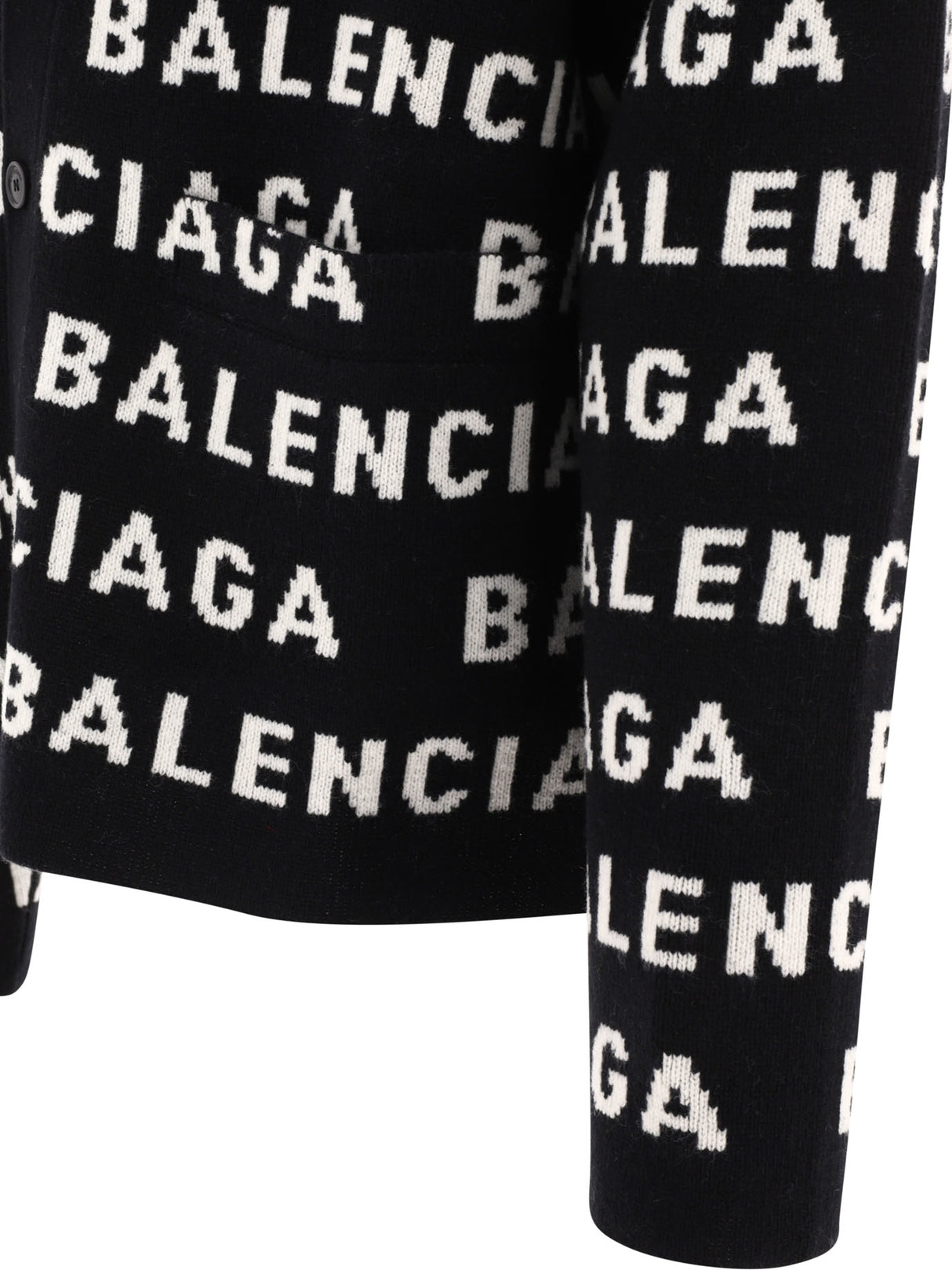 BALENCIAGA Men's Black and White Wool Blend V-Neck Cardigan | Sustainable Fashion