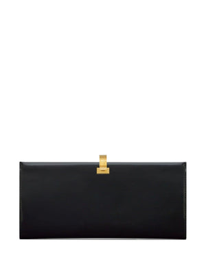 SAINT LAURENT Black Leather Clutch with Metal Ring Clasp for Women