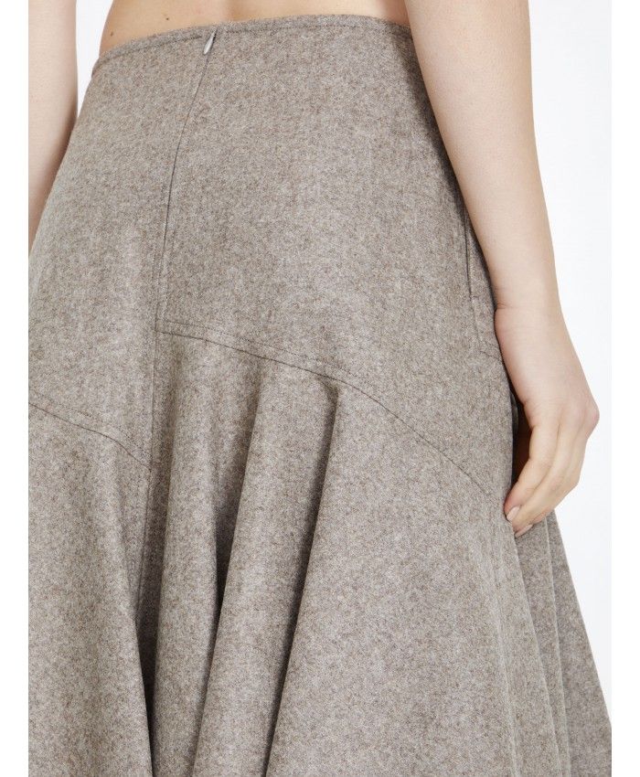 BOTTEGA VENETA Beige Wool Flannel A-Line Skirt for Women