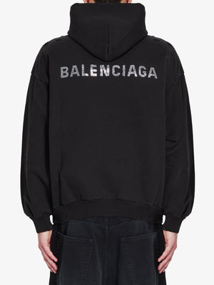 BALENCIAGA Rhinestone Logo Cotton Hoodie