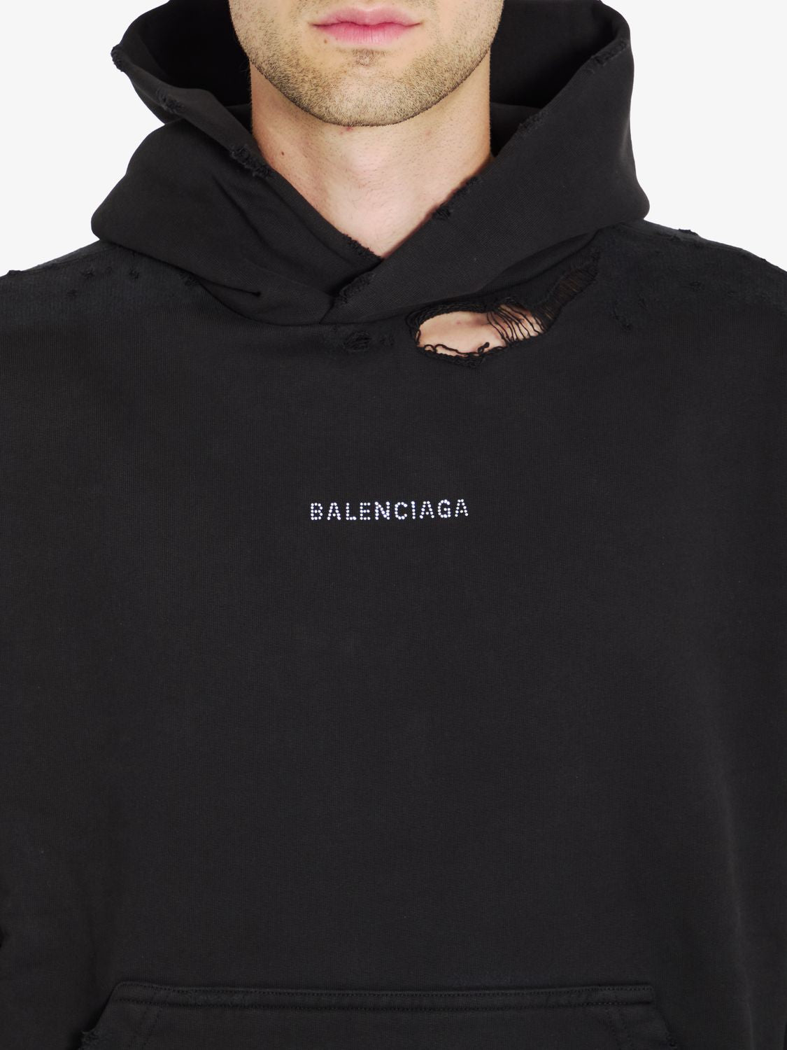 BALENCIAGA Rhinestone Logo Cotton Hoodie