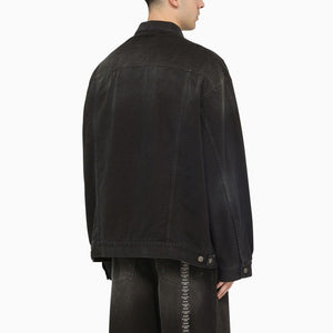 BALENCIAGA Black Denim Jacket with Size Stickers for Men