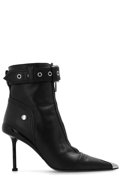 ALEXANDER MCQUEEN Modern Black Ankle Boot for Women in Pointed Design with Zipper Detail