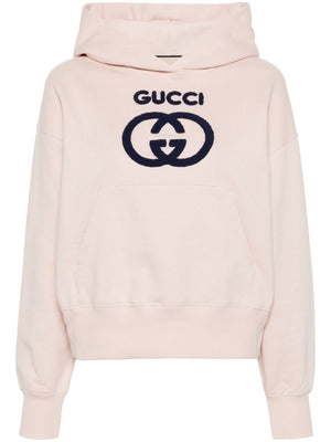 GUCCI Light Pink Cotton Hoodie with Interlocking G Logo and French Terry Lining for Women