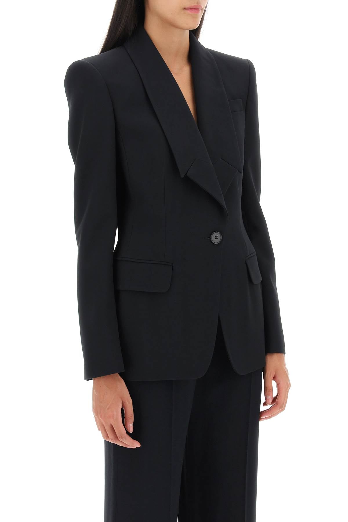 ALEXANDER MCQUEEN Women's Black Single-Breasted Jacket with Upside-Down Lapels