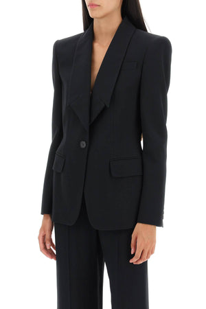 ALEXANDER MCQUEEN Women's Black Single-Breasted Jacket with Upside-Down Lapels