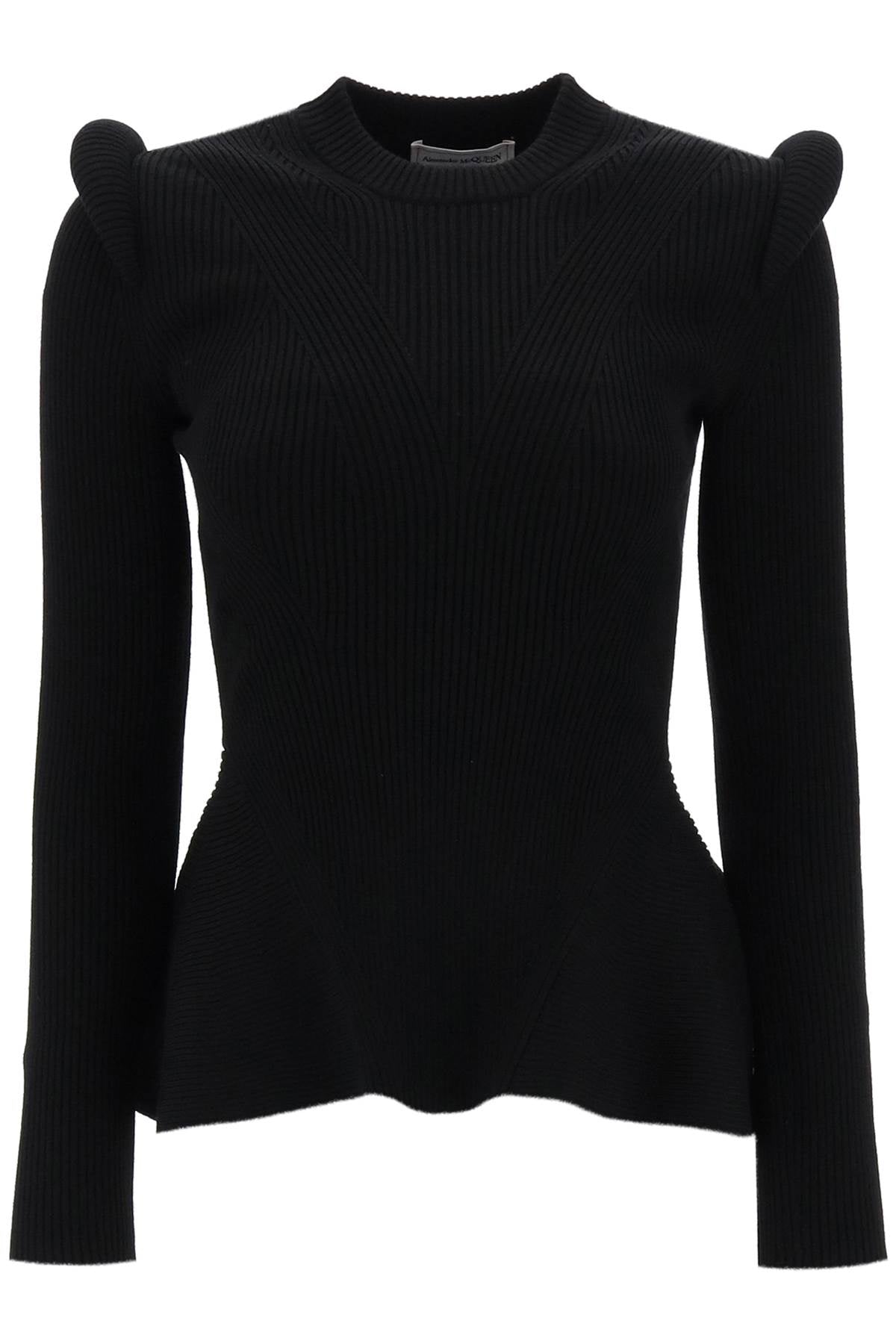 ALEXANDER MCQUEEN Black Ribbed Peplum Sweater for Women