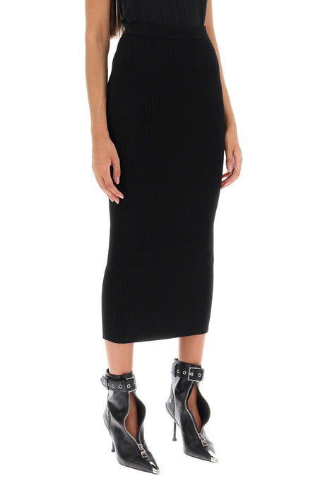 ALEXANDER MCQUEEN Night Shade Wool Ribbed Midi Skirt - FW23