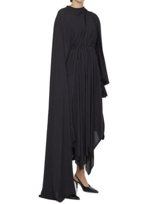 BALENCIAGA Black Crepe Dress with Lace-Up Closure and Asymmetric Hem