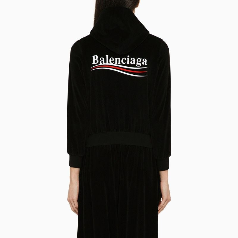 BALENCIAGA Luxurious Black Velvet Hoodie for Women - SS24