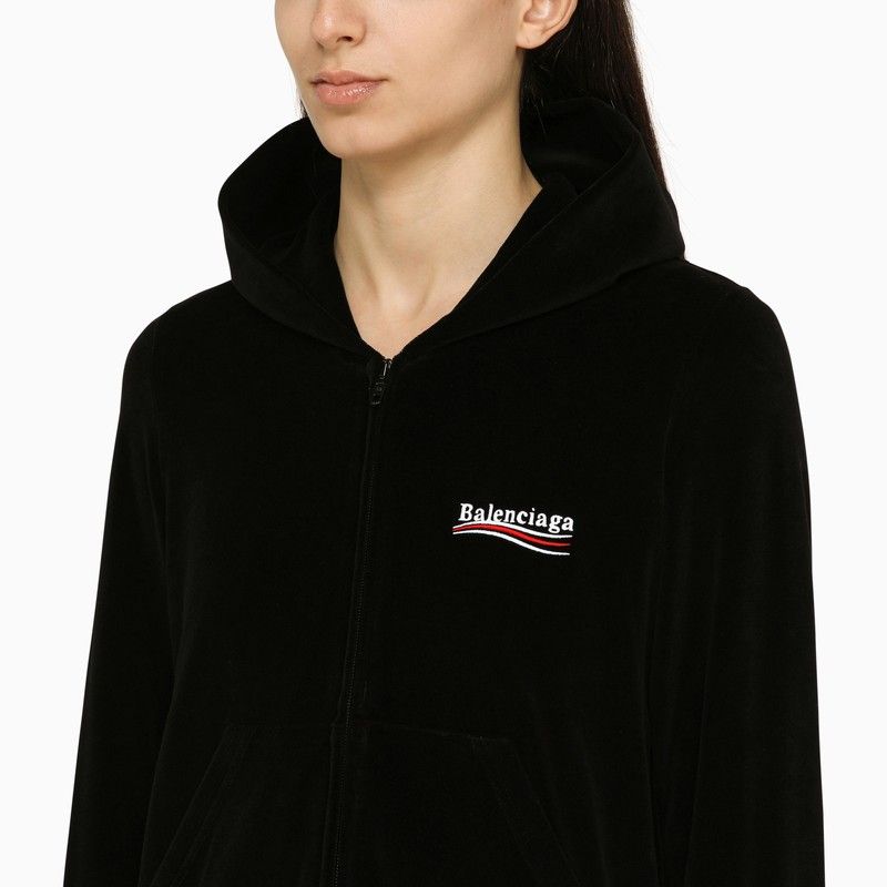 BALENCIAGA Luxurious Black Velvet Hoodie for Women - SS24