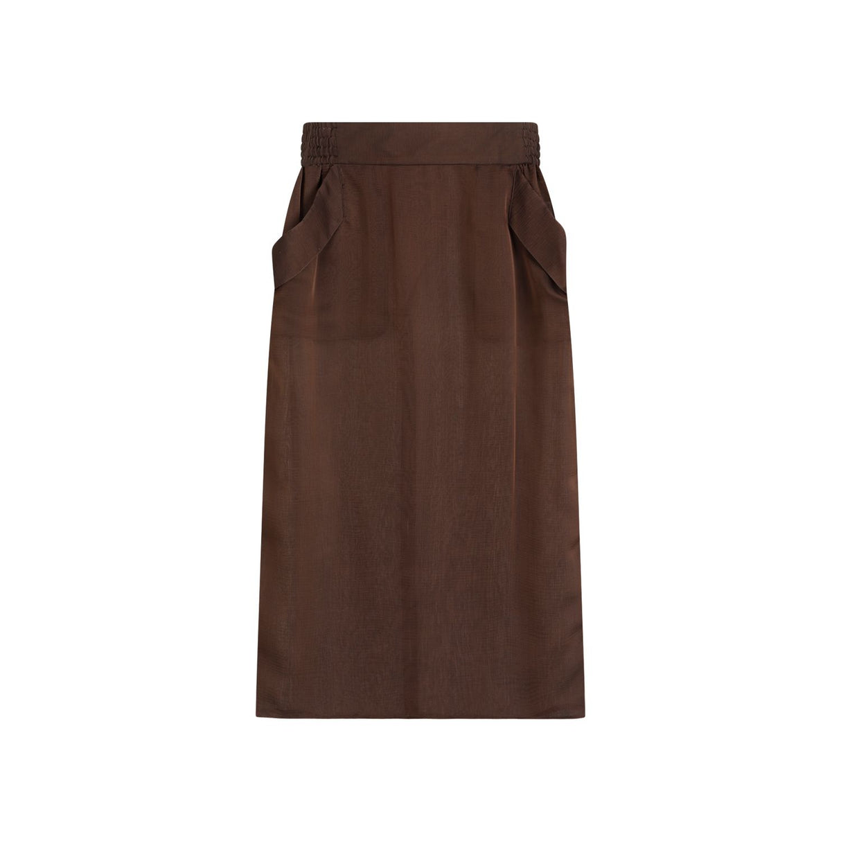 SAINT LAURENT Elegant Brown Silk Midi Skirt