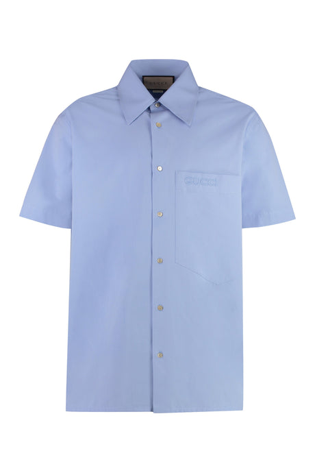 GUCCI Men's Short Sleeve Cotton Shirt with Front Pocket and Side Slits