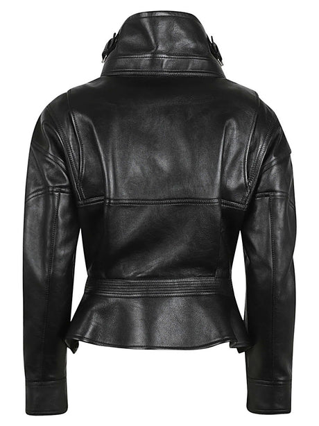 ALEXANDER MCQUEEN 23FW Women's Black Leather Jacket - Edgy and Chic Outerwear for Fall and Winter