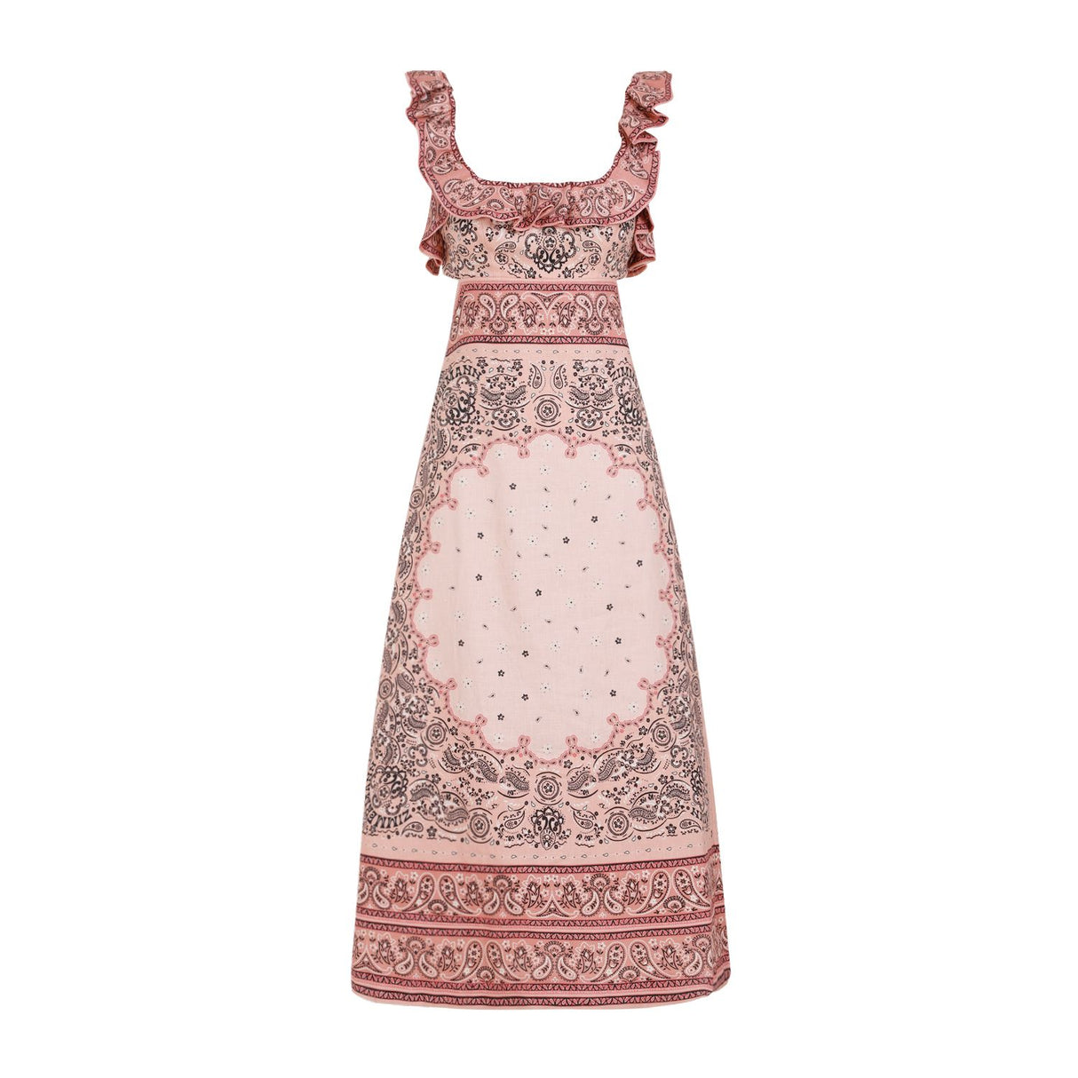Frilled Linen Midi Dress for Women in Khaki | Bộ sưu tập SS24