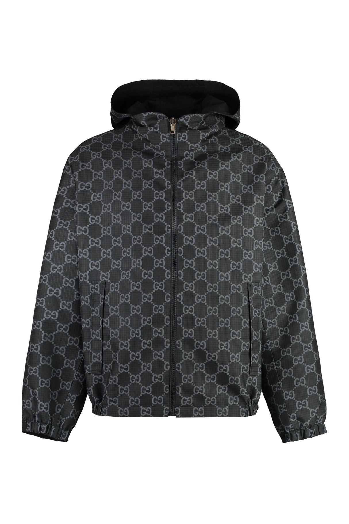 GUCCI Reversible Hooded Nylon Jacket with Leather Detail and Elastic Hemline for Men