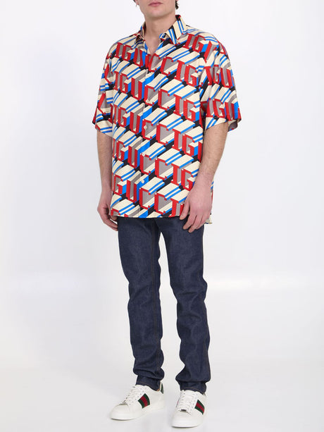 GUCCI Multicolor Pixel Print Silk Shirt for Men - Regular Fit