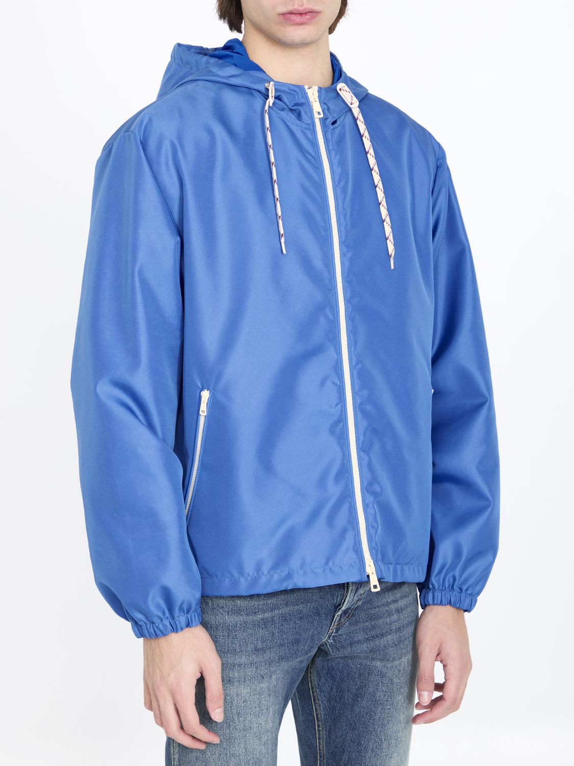 GUCCI Light Blue Nylon Hooded Jacket for Men