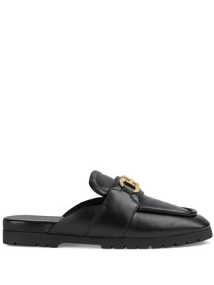 GUCCI Signature Black Leather Men's Slippers for SS24