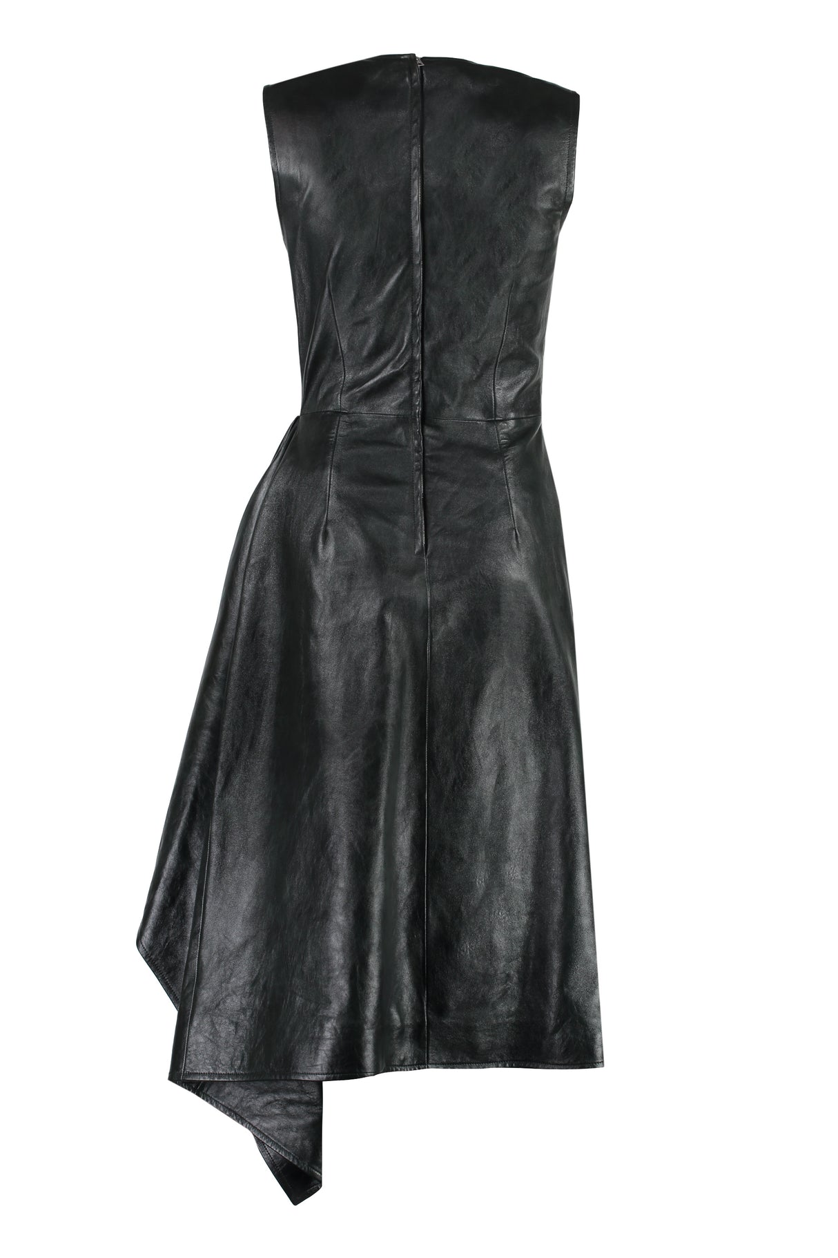 Elegant Green Gathered Leather Dress for Women