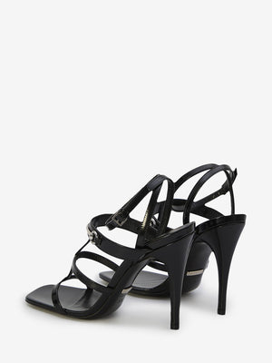 GUCCI Elegant Black Leather Sandals with Silver Horsebit Detail