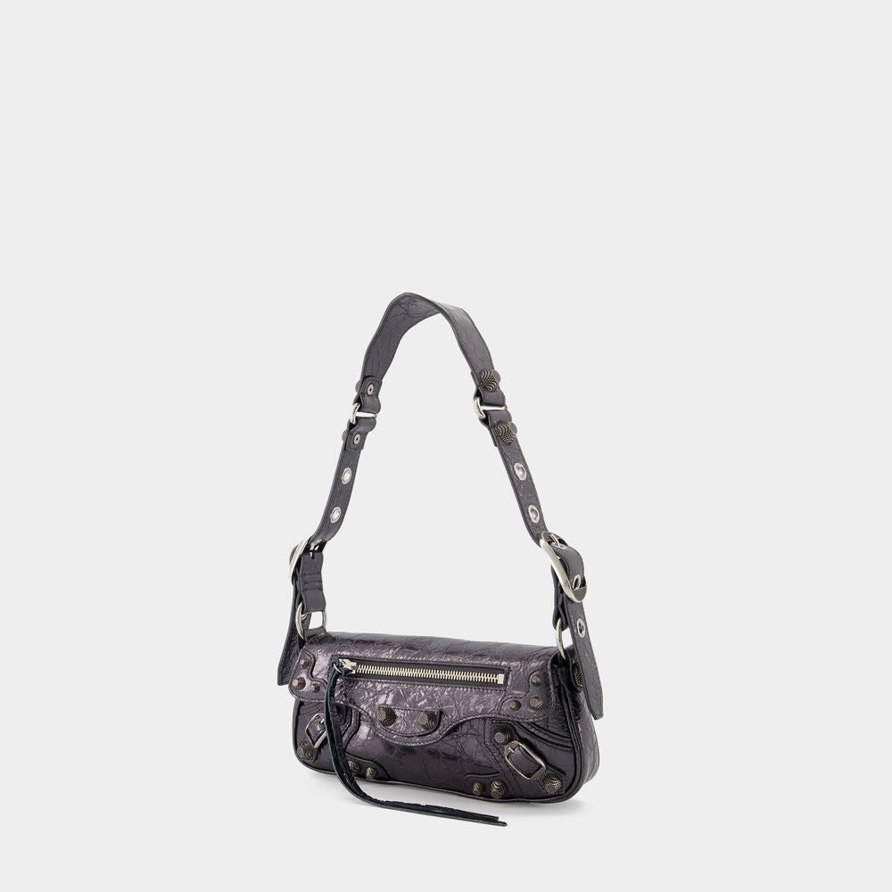 BALENCIAGA Mini Metallic Grey Lamb Leather Shoulder Bag XS