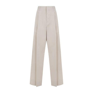 BOTTEGA VENETA Tan Silk and Cotton Trousers for Women in SS24 Season