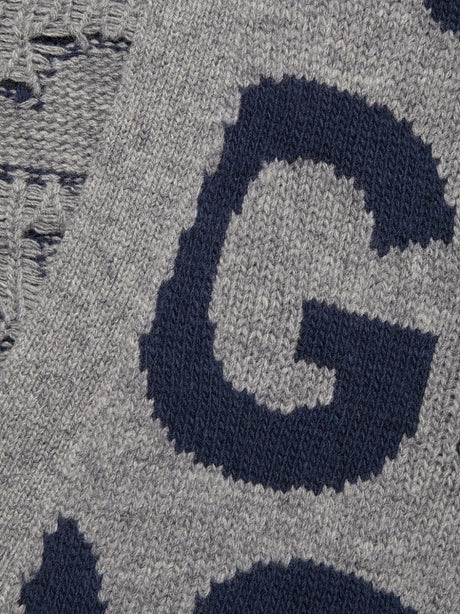 GUCCI Men's Intarsia-Knit Wool Cardigan in Grey/Navy Blue