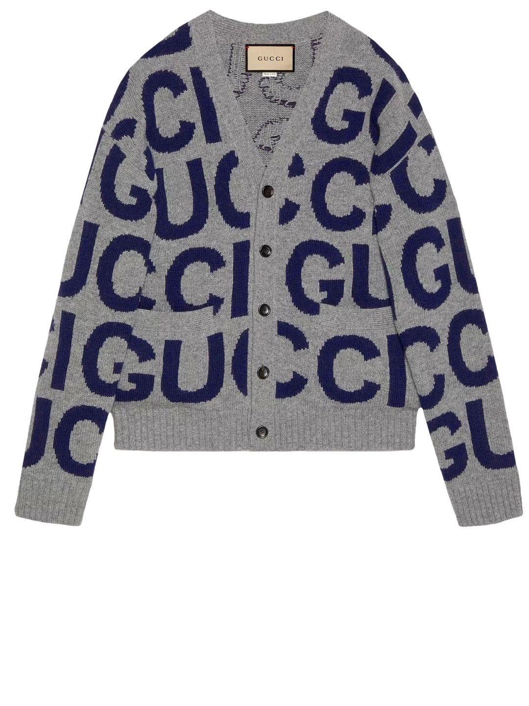 GUCCI Luxury Wool V-Neck Cardigan with Logo Intarsia