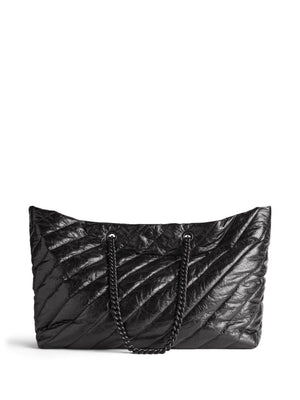 BALENCIAGA Black Quilted Leather Tote with Metallic Detail, Two Chain Handles and Internal Zippered Pocket for Women