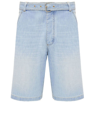 BOTTEGA VENETA Light Bleach Denim Shorts with Belt for Men