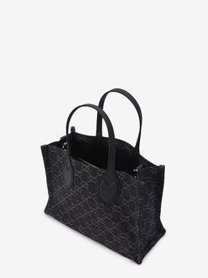 GUCCI Ophidia GG Black and Grey Denim Shopping Bag for Women