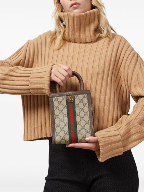 GUCCI Mini Supreme Canvas Crossbody Bag with Contrasting Leather and Iconic Web Detail
