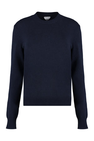 BOTTEGA VENETA Navy Cashmere Sweater with Leather Elbow Patches and Ribbed Edges for Women