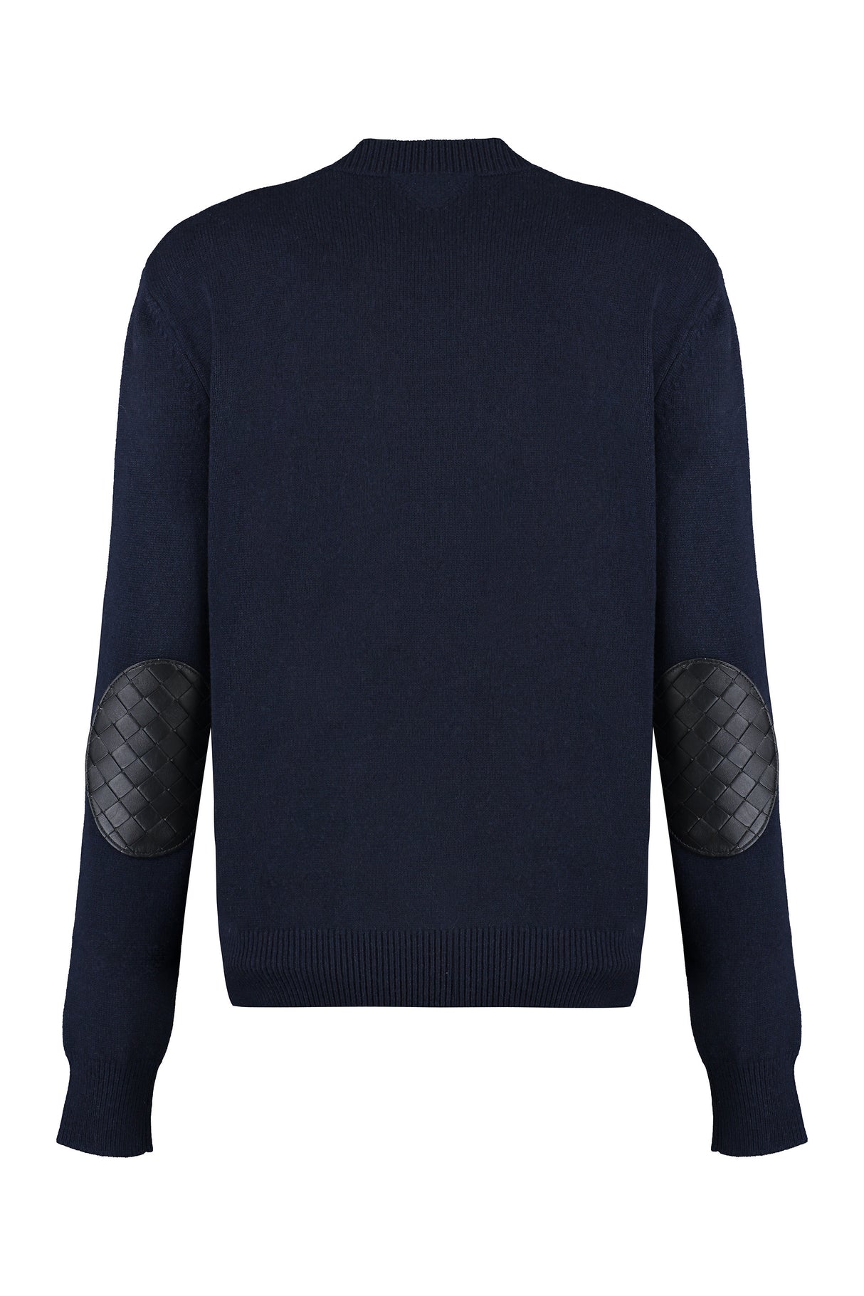 BOTTEGA VENETA Navy Cashmere Sweater with Leather Elbow Patches and Ribbed Edges for Women