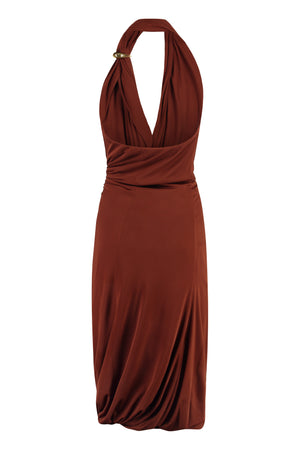 BOTTEGA VENETA Draped T-Shirt Dress with Gold-Tone Front Detail in Burnt Brown for Women