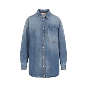 Áo Sơ Mi Denim Dáng Nệm Màu Xanh Hải Quân Dành Cho Nữ - Bộ Sưu Tập SS24