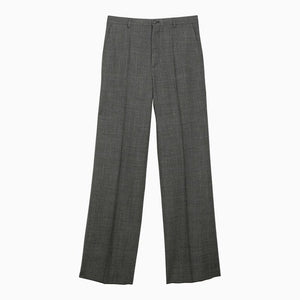 BALENCIAGA Black and Grey Wool Wide Trousers for Women - SS24