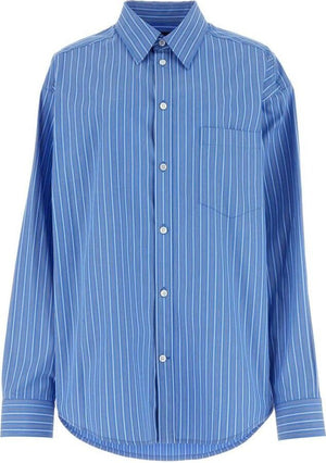 BALENCIAGA Men's Oversized Striped Cotton Shirt with Chest Pocket