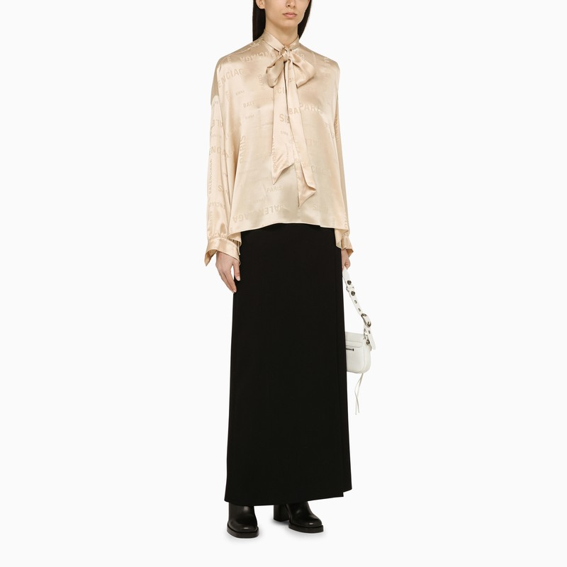 BALENCIAGA Elegant Silk Blouse with Lavaliere Neck and Logo Design