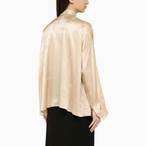 BALENCIAGA Champagne-Coloured Silk Women's Shirt with Bow for SS24