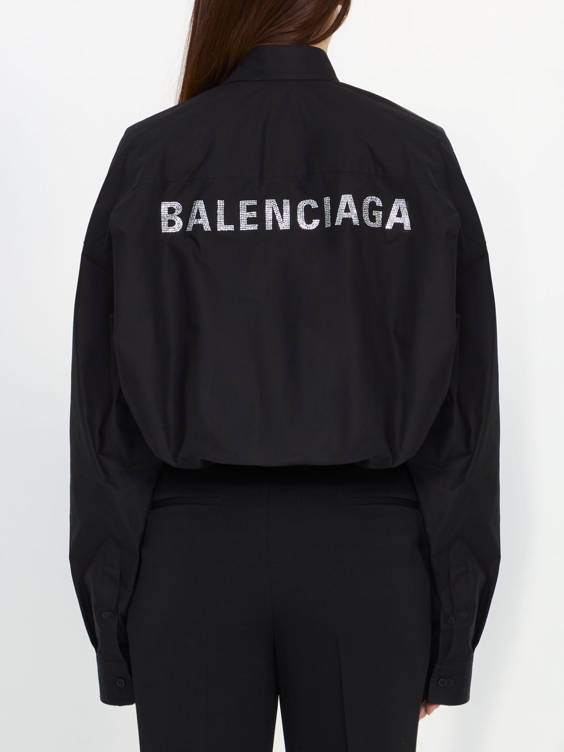 BALENCIAGA Oversized Cotton Shirt with Crystal Logo