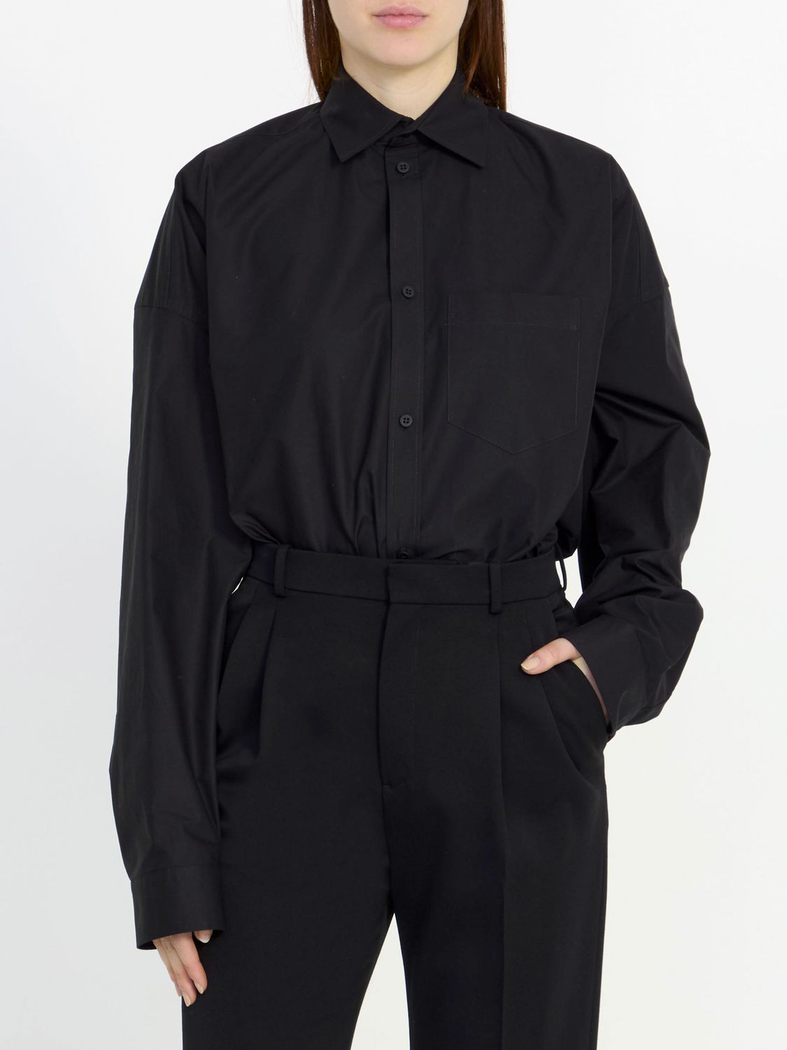 BALENCIAGA Oversized Cotton Shirt with Crystal Logo