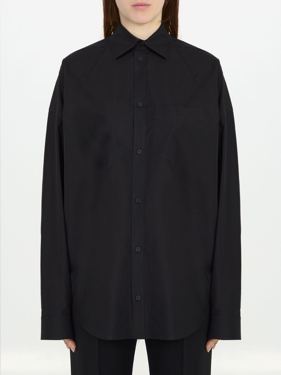 BALENCIAGA Oversized Cotton Shirt with Crystal Logo