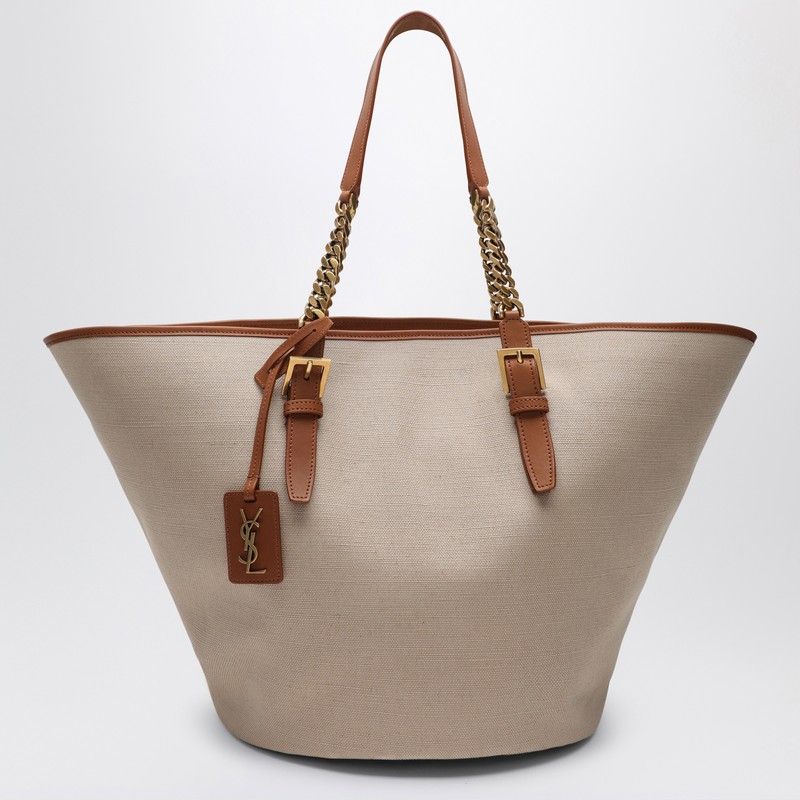 SAINT LAURENT Desert Hue Canvas Tote with Leather Accents