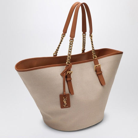 SAINT LAURENT Desert Hue Canvas Tote with Leather Accents