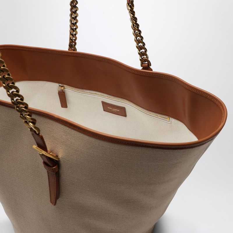 SAINT LAURENT Desert Hue Canvas Tote with Leather Accents